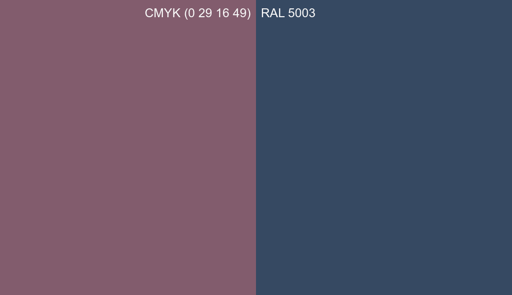 CMYK Color CMYK (0 29 16 49) vs RAL 5003 side by side comparison CMYK Color CMYK (0 29 16 49) vs RAL 5003 side by side comparison