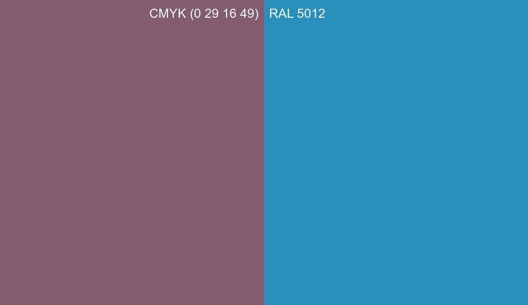 CMYK Color CMYK (0 29 16 49) vs RAL 5012 side by side comparison CMYK Color CMYK (0 29 16 49) vs RAL 5012 side by side comparison