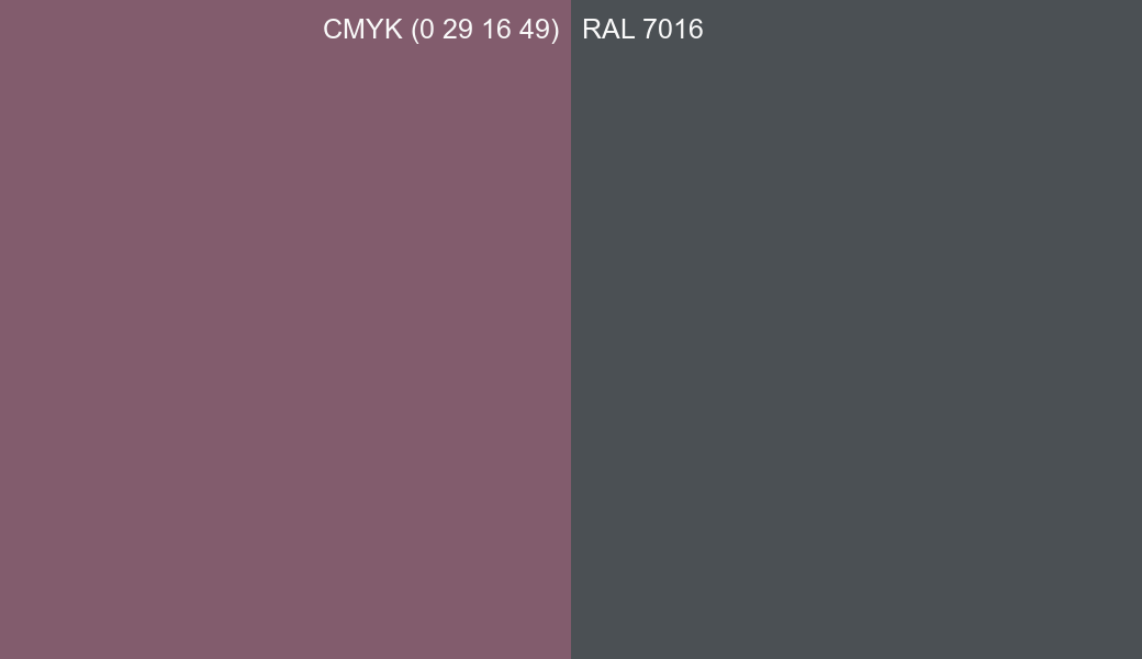 CMYK Color CMYK (0 29 16 49) vs RAL 7016 side by side comparison CMYK Color CMYK (0 29 16 49) vs RAL 7016 side by side comparison