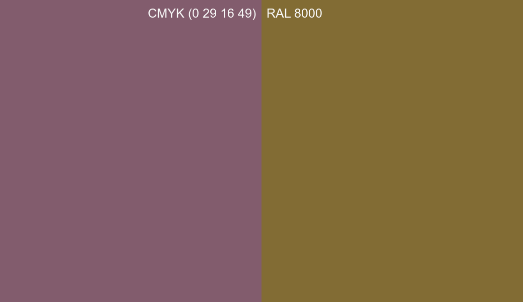 CMYK Color CMYK (0 29 16 49) vs RAL 8000 side by side comparison CMYK Color CMYK (0 29 16 49) vs RAL 8000 side by side comparison
