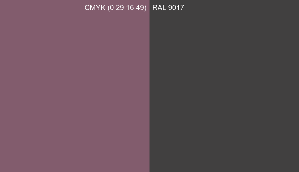 CMYK Color CMYK (0 29 16 49) vs RAL 9017 side by side comparison CMYK Color CMYK (0 29 16 49) vs RAL 9017 side by side comparison