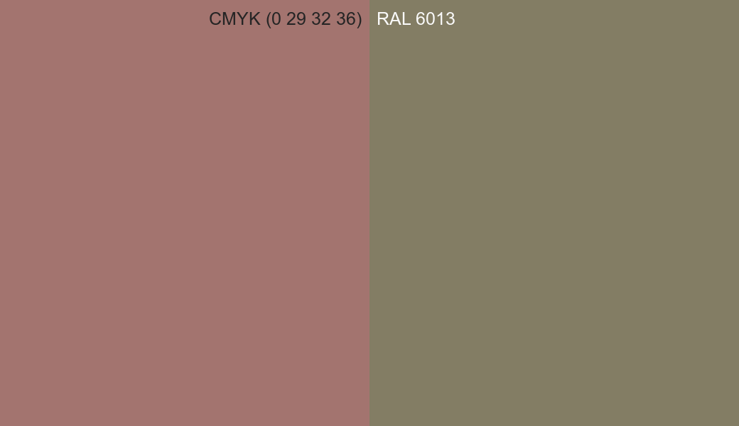 CMYK Color CMYK (0 29 32 36) vs RAL 6013 side by side comparison CMYK Color CMYK (0 29 32 36) vs RAL 6013 side by side comparison