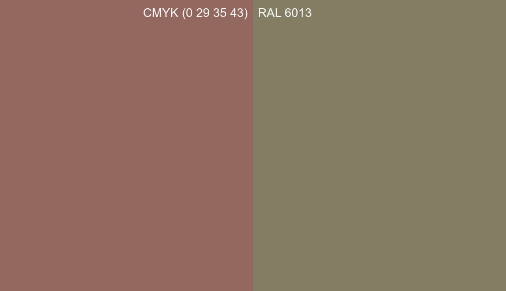 CMYK Color CMYK (0 29 35 43) vs RAL 6013 side by side comparison CMYK Color CMYK (0 29 35 43) vs RAL 6013 side by side comparison