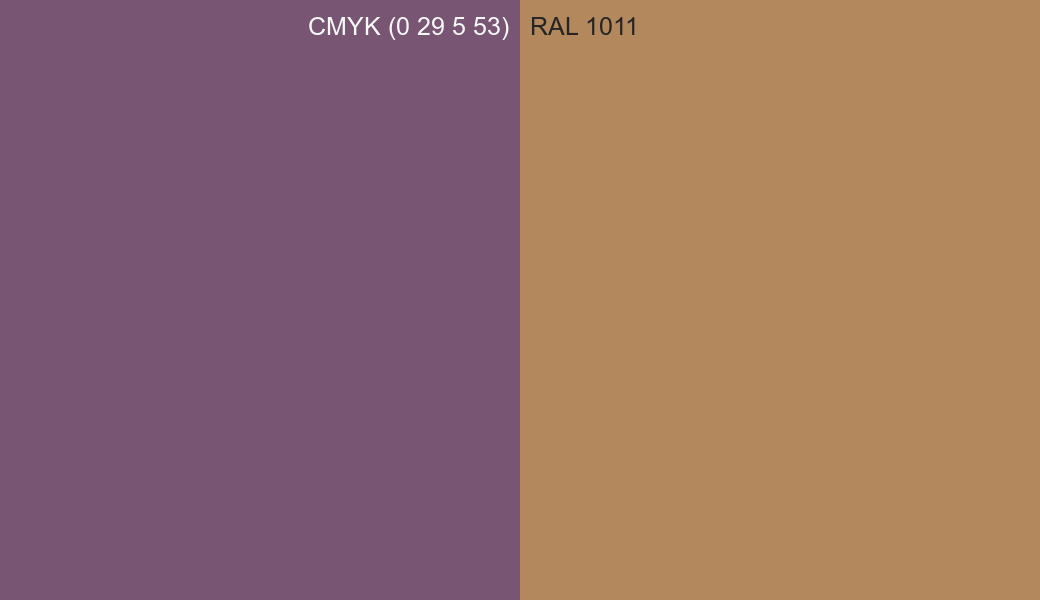 CMYK Color CMYK (0 29 5 53) vs RAL 1011 side by side comparison CMYK Color CMYK (0 29 5 53) vs RAL 1011 side by side comparison
