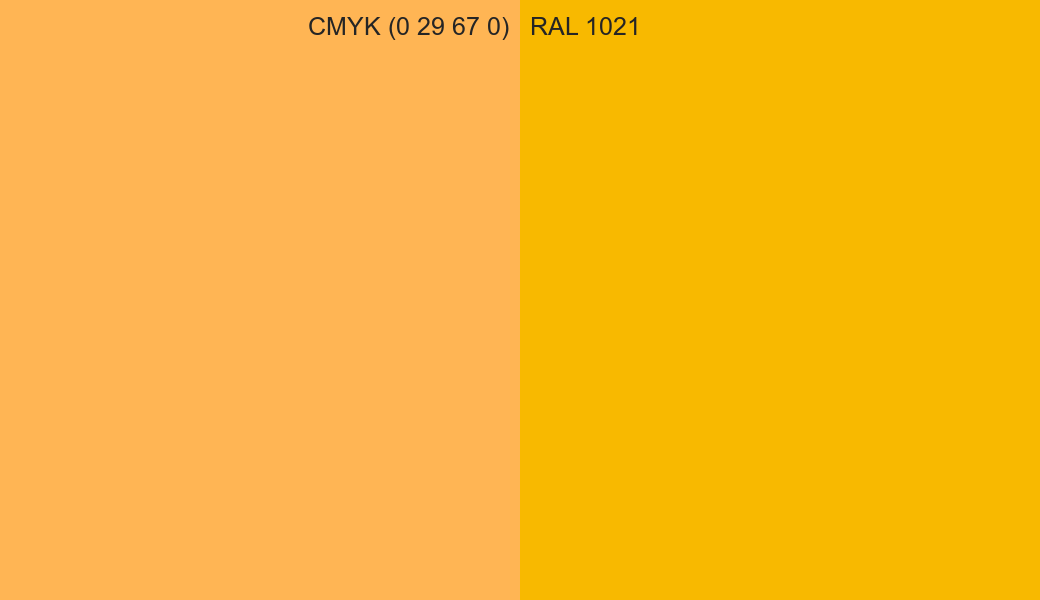 CMYK Color CMYK (0 29 67 0) vs RAL 1021 side by side comparison CMYK Color CMYK (0 29 67 0) vs RAL 1021 side by side comparison