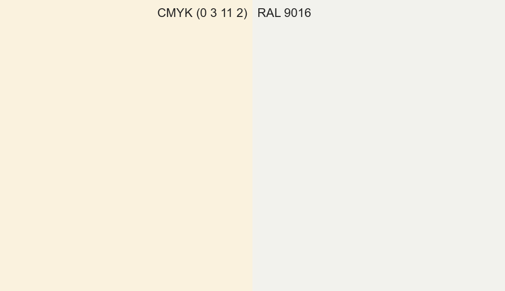 CMYK Color CMYK (0 3 11 2) vs RAL 9016 side by side comparison CMYK Color CMYK (0 3 11 2) vs RAL 9016 side by side comparison