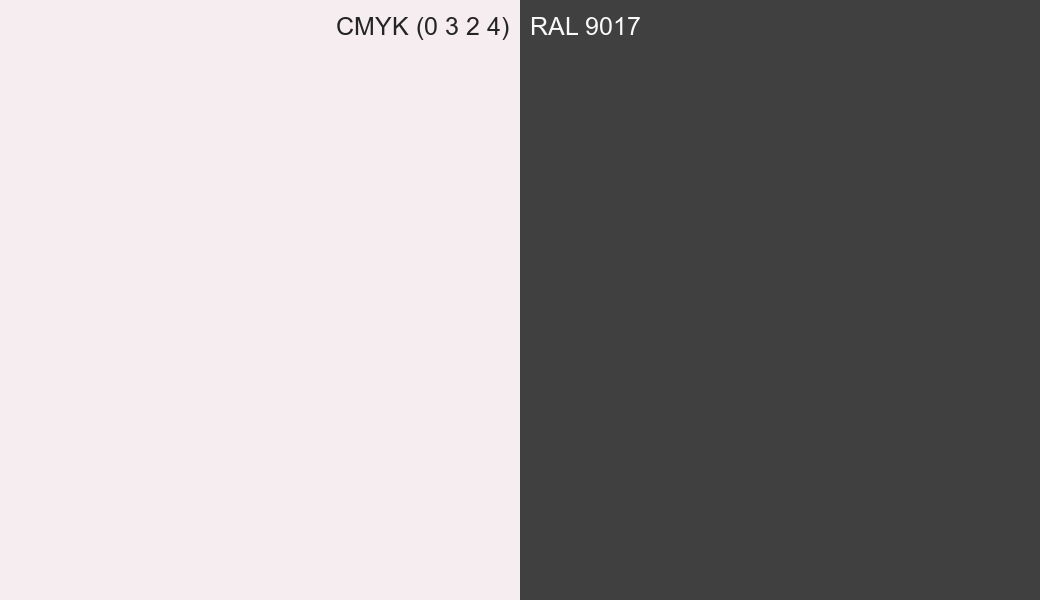 CMYK Color CMYK (0 3 2 4) vs RAL 9017 side by side comparison CMYK Color CMYK (0 3 2 4) vs RAL 9017 side by side comparison