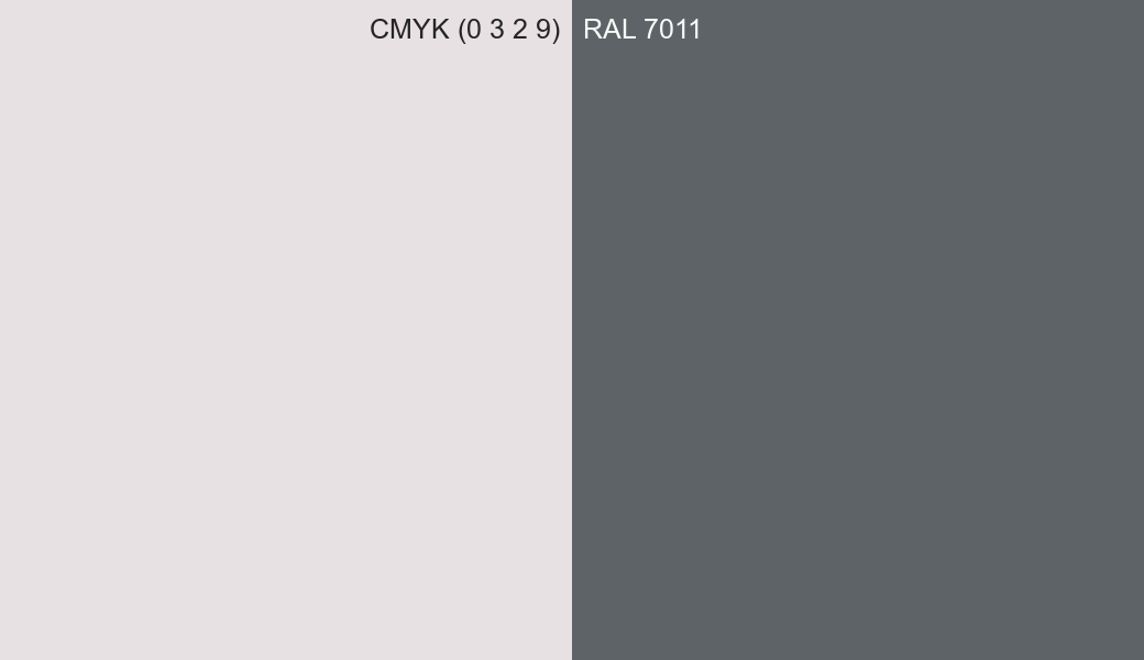 CMYK Color CMYK (0 3 2 9) vs RAL 7011 side by side comparison CMYK Color CMYK (0 3 2 9) vs RAL 7011 side by side comparison