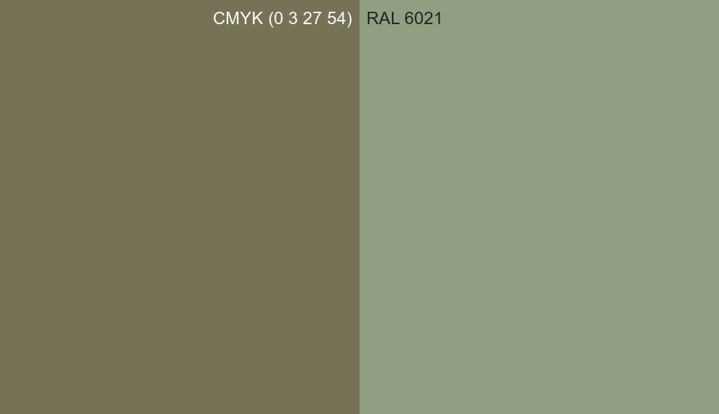CMYK Color CMYK (0 3 27 54) vs RAL 6021 side by side comparison CMYK Color CMYK (0 3 27 54) vs RAL 6021 side by side comparison