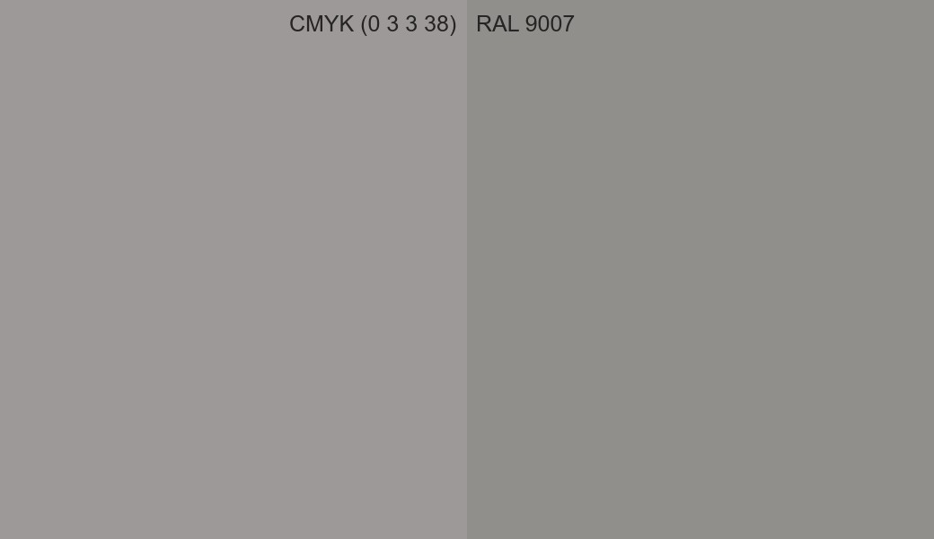 CMYK Color CMYK (0 3 3 38) vs RAL 9007 side by side comparison CMYK Color CMYK (0 3 3 38) vs RAL 9007 side by side comparison