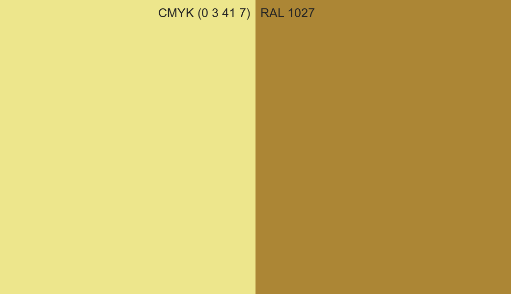 CMYK Color CMYK (0 3 41 7) vs RAL 1027 side by side comparison CMYK Color CMYK (0 3 41 7) vs RAL 1027 side by side comparison