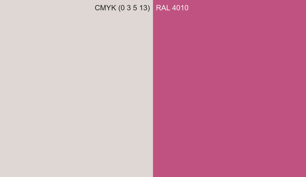 CMYK Color CMYK (0 3 5 13) vs RAL 4010 side by side comparison CMYK Color CMYK (0 3 5 13) vs RAL 4010 side by side comparison