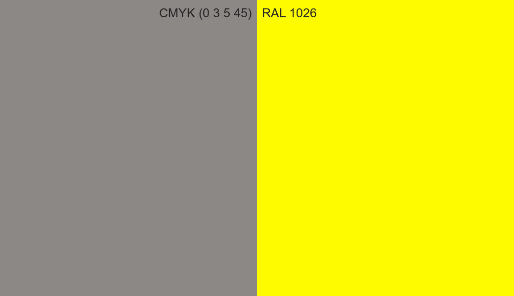 CMYK Color CMYK (0 3 5 45) vs RAL 1026 side by side comparison CMYK Color CMYK (0 3 5 45) vs RAL 1026 side by side comparison