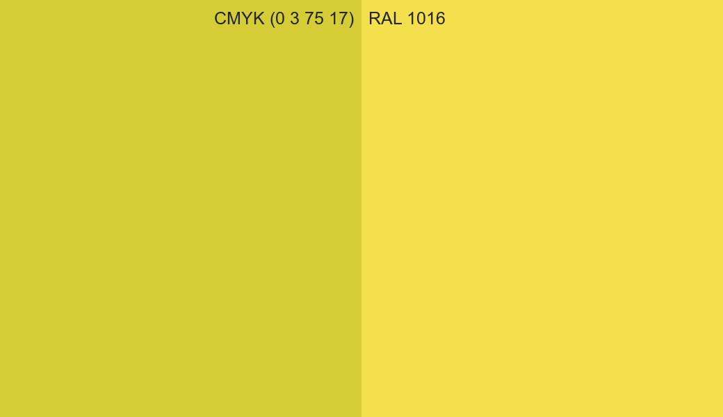 CMYK Color CMYK (0 3 75 17) vs RAL 1016 side by side comparison CMYK Color CMYK (0 3 75 17) vs RAL 1016 side by side comparison