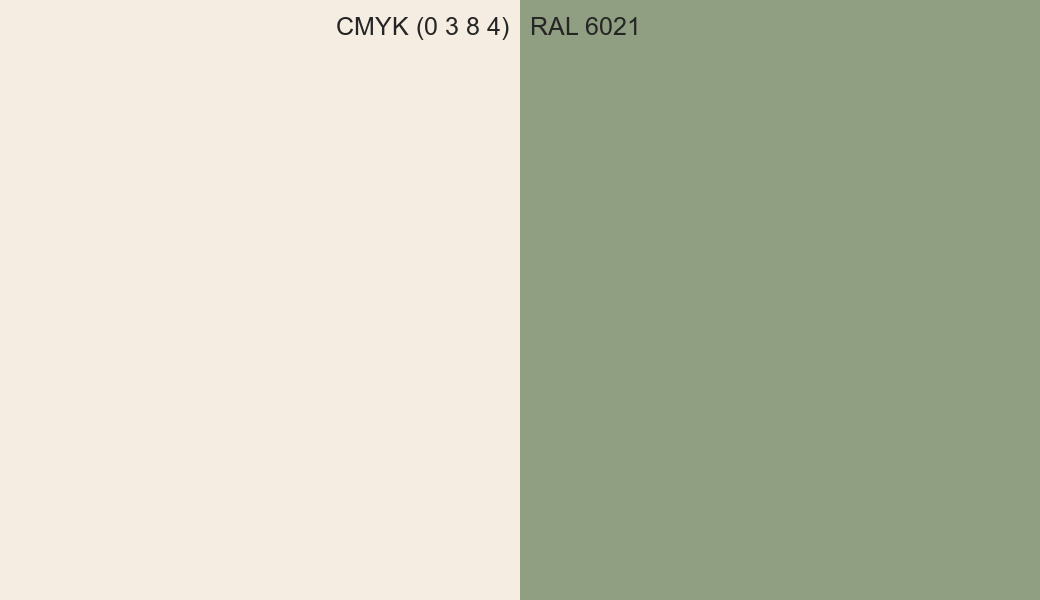CMYK Color CMYK (0 3 8 4) vs RAL 6021 side by side comparison CMYK Color CMYK (0 3 8 4) vs RAL 6021 side by side comparison