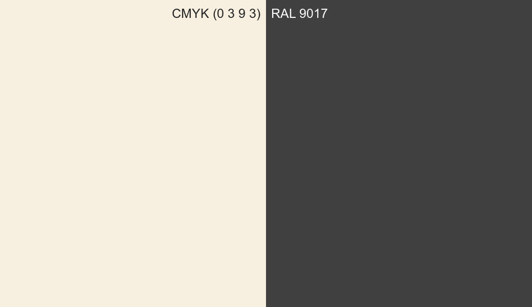 CMYK Color CMYK (0 3 9 3) vs RAL 9017 side by side comparison CMYK Color CMYK (0 3 9 3) vs RAL 9017 side by side comparison