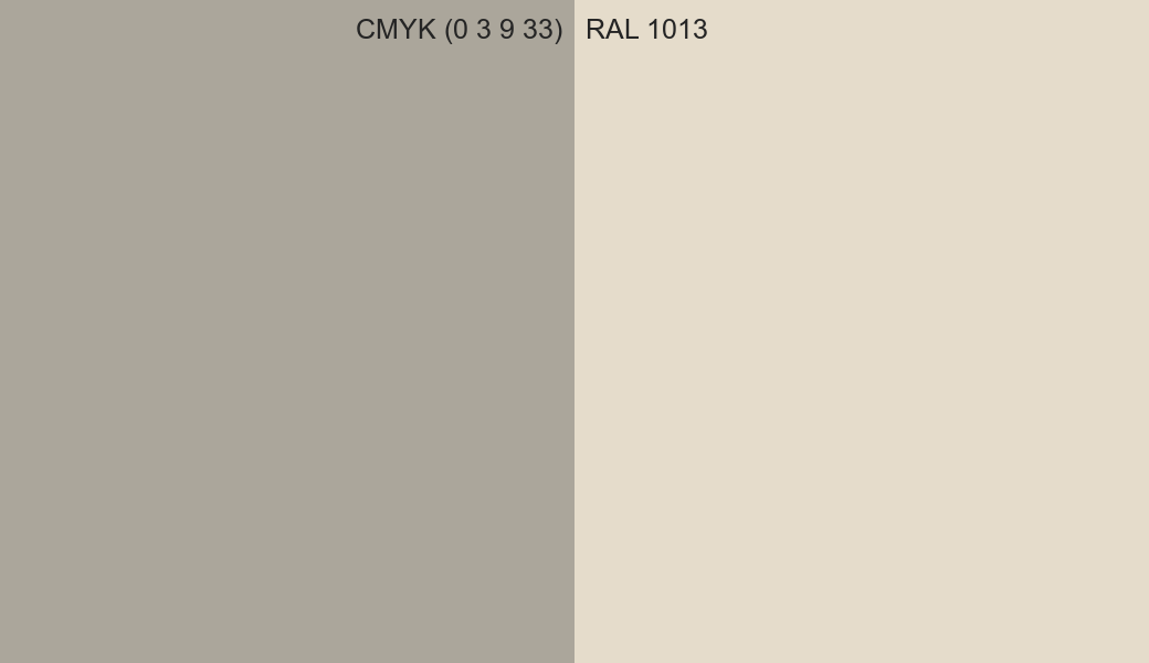 CMYK Color CMYK (0 3 9 33) vs RAL 1013 side by side comparison CMYK Color CMYK (0 3 9 33) vs RAL 1013 side by side comparison