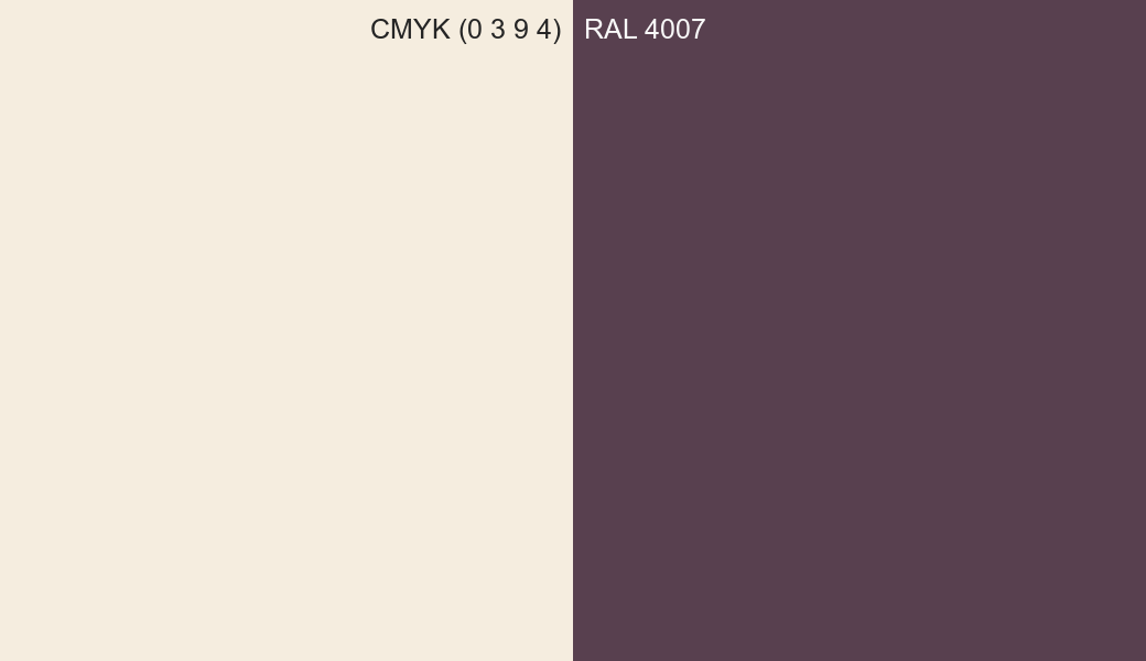 CMYK Color CMYK (0 3 9 4) vs RAL 4007 side by side comparison CMYK Color CMYK (0 3 9 4) vs RAL 4007 side by side comparison