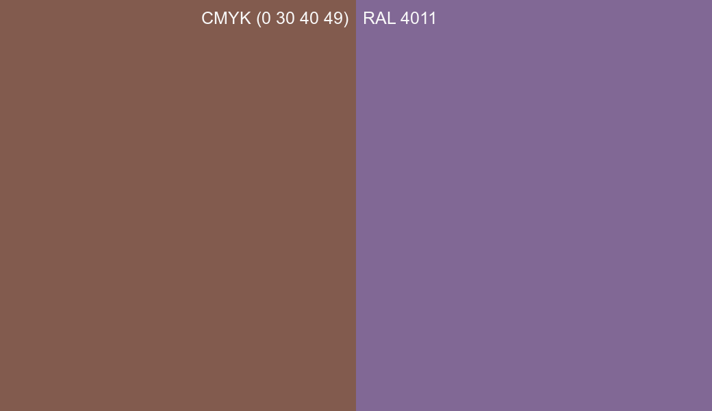 CMYK Color CMYK (0 30 40 49) vs RAL 4011 side by side comparison CMYK Color CMYK (0 30 40 49) vs RAL 4011 side by side comparison