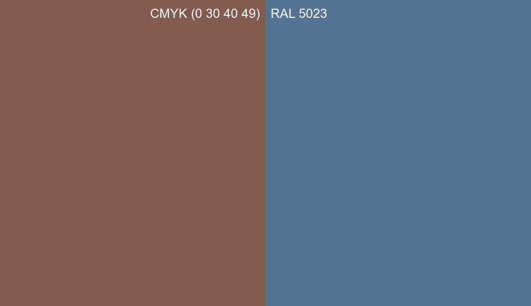 CMYK Color CMYK (0 30 40 49) vs RAL 5023 side by side comparison CMYK Color CMYK (0 30 40 49) vs RAL 5023 side by side comparison