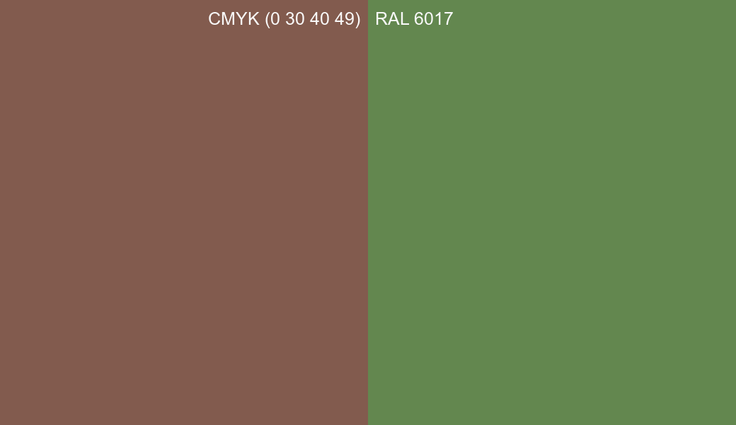 CMYK Color CMYK (0 30 40 49) vs RAL 6017 side by side comparison CMYK Color CMYK (0 30 40 49) vs RAL 6017 side by side comparison