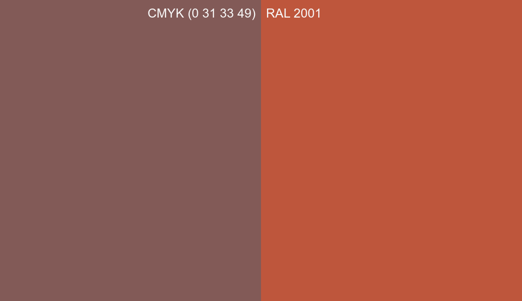 CMYK Color CMYK (0 31 33 49) vs RAL 2001 side by side comparison CMYK Color CMYK (0 31 33 49) vs RAL 2001 side by side comparison