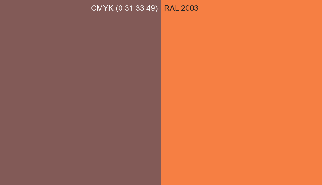 CMYK Color CMYK (0 31 33 49) vs RAL 2003 side by side comparison CMYK Color CMYK (0 31 33 49) vs RAL 2003 side by side comparison