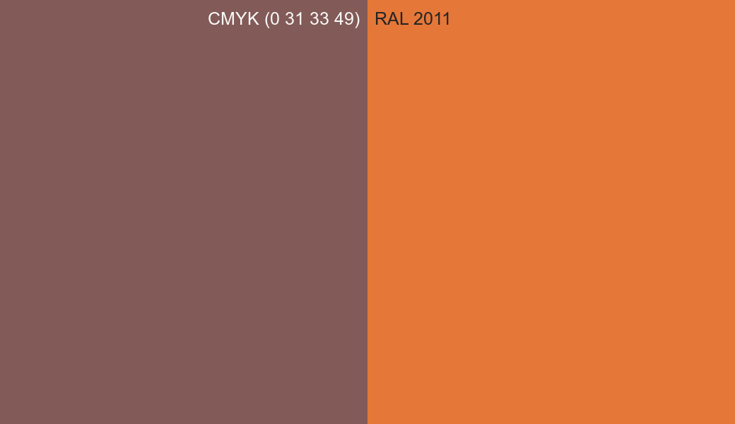 CMYK Color CMYK (0 31 33 49) vs RAL 2011 side by side comparison CMYK Color CMYK (0 31 33 49) vs RAL 2011 side by side comparison