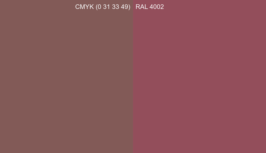 CMYK Color CMYK (0 31 33 49) vs RAL 4002 side by side comparison CMYK Color CMYK (0 31 33 49) vs RAL 4002 side by side comparison