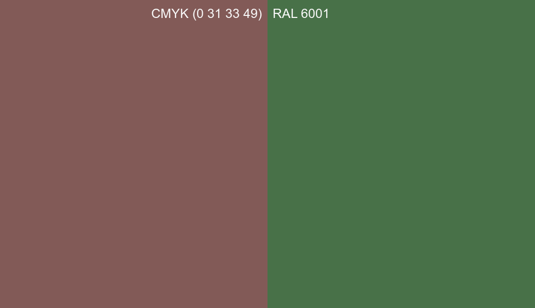 CMYK Color CMYK (0 31 33 49) vs RAL 6001 side by side comparison CMYK Color CMYK (0 31 33 49) vs RAL 6001 side by side comparison