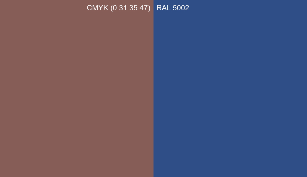CMYK Color CMYK (0 31 35 47) vs RAL 5002 side by side comparison CMYK Color CMYK (0 31 35 47) vs RAL 5002 side by side comparison