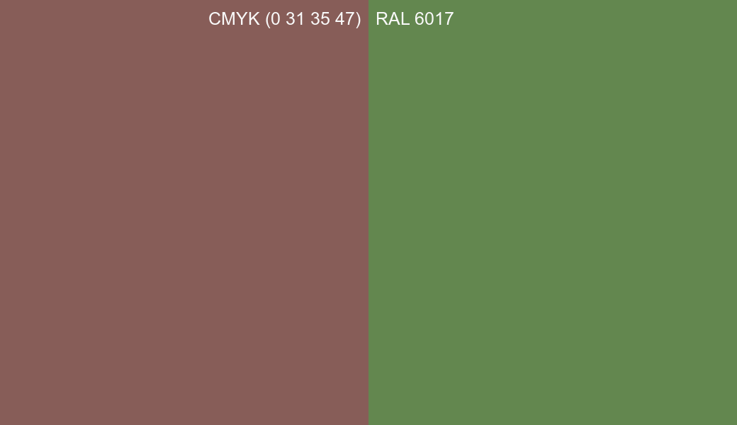 CMYK Color CMYK (0 31 35 47) vs RAL 6017 side by side comparison CMYK Color CMYK (0 31 35 47) vs RAL 6017 side by side comparison
