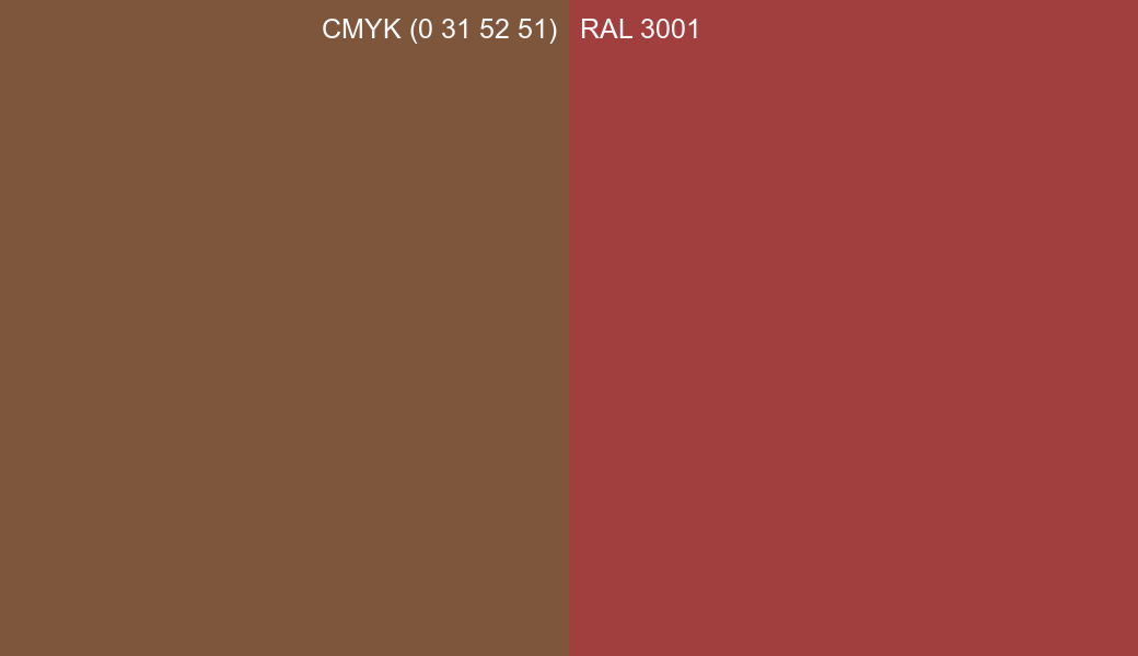 CMYK Color CMYK (0 31 52 51) vs RAL 3001 side by side comparison CMYK Color CMYK (0 31 52 51) vs RAL 3001 side by side comparison