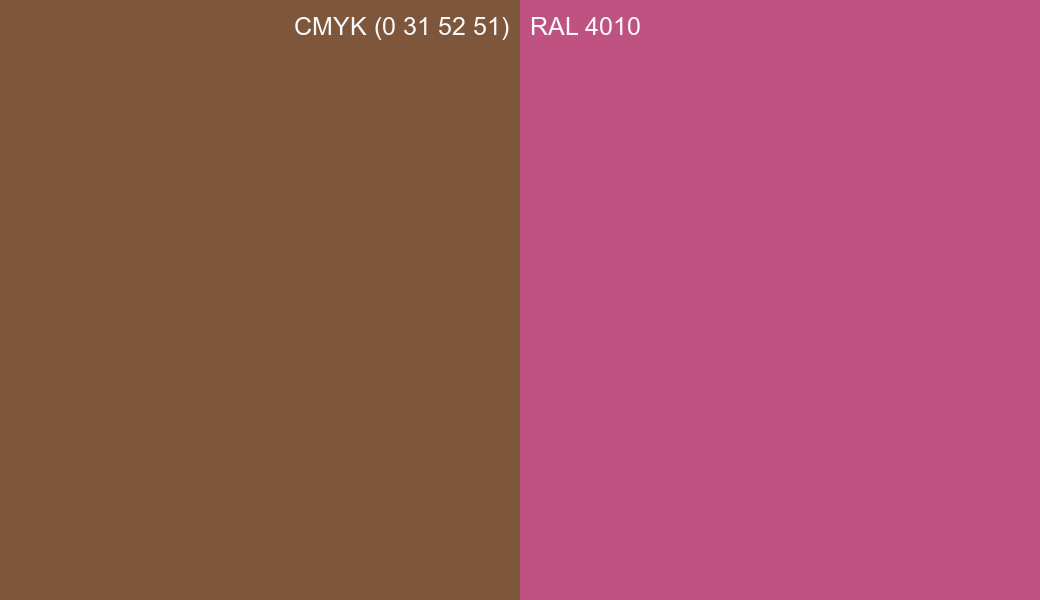CMYK Color CMYK (0 31 52 51) vs RAL 4010 side by side comparison CMYK Color CMYK (0 31 52 51) vs RAL 4010 side by side comparison
