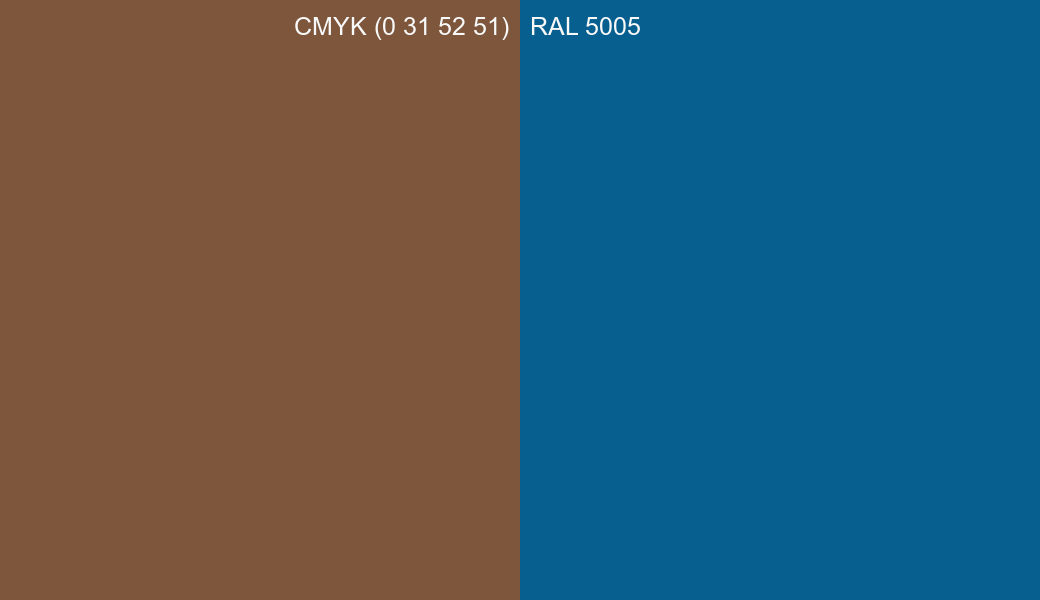 CMYK Color CMYK (0 31 52 51) vs RAL 5005 side by side comparison CMYK Color CMYK (0 31 52 51) vs RAL 5005 side by side comparison