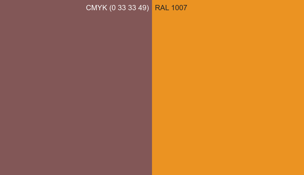 CMYK Color CMYK (0 33 33 49) vs RAL 1007 side by side comparison CMYK Color CMYK (0 33 33 49) vs RAL 1007 side by side comparison