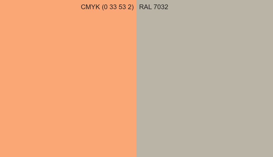 CMYK Color CMYK (0 33 53 2) vs RAL 7032 side by side comparison CMYK Color CMYK (0 33 53 2) vs RAL 7032 side by side comparison