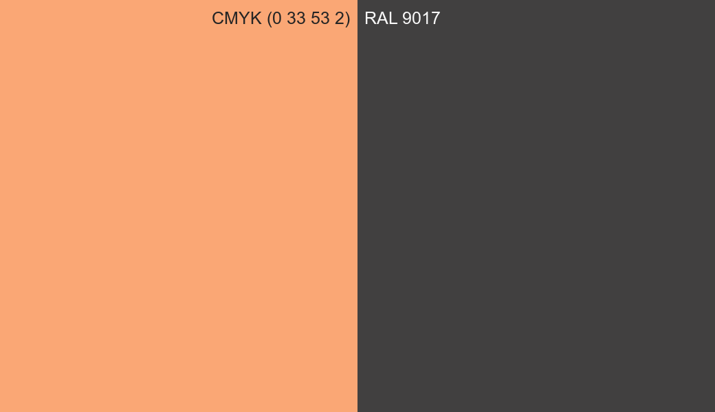 CMYK Color CMYK (0 33 53 2) vs RAL 9017 side by side comparison CMYK Color CMYK (0 33 53 2) vs RAL 9017 side by side comparison