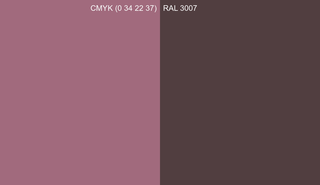 CMYK Color CMYK (0 34 22 37) vs RAL 3007 side by side comparison CMYK Color CMYK (0 34 22 37) vs RAL 3007 side by side comparison