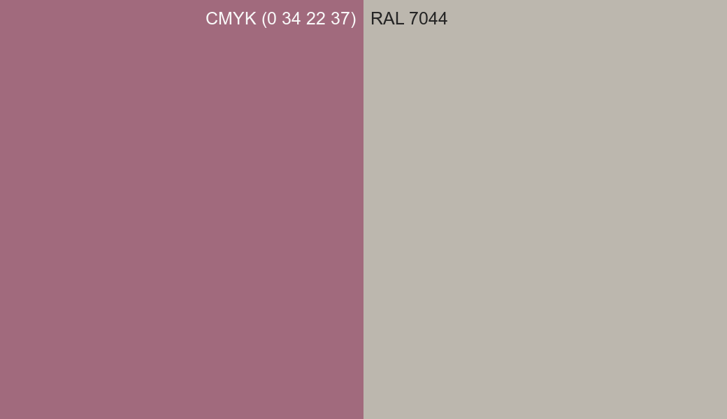 CMYK Color CMYK (0 34 22 37) vs RAL 7044 side by side comparison CMYK Color CMYK (0 34 22 37) vs RAL 7044 side by side comparison
