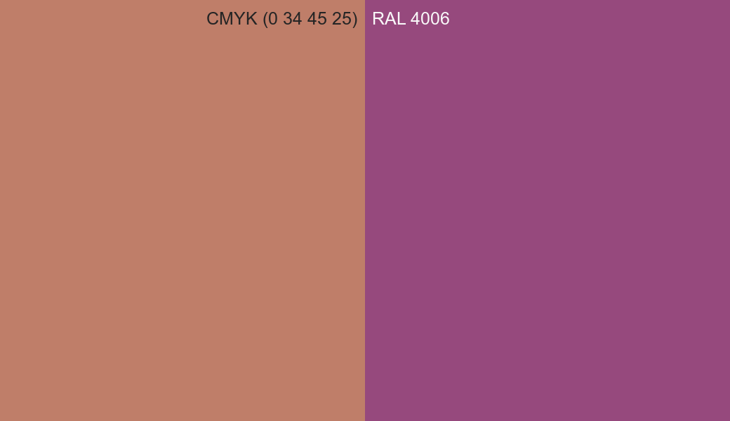 CMYK Color CMYK (0 34 45 25) vs RAL 4006 side by side comparison CMYK Color CMYK (0 34 45 25) vs RAL 4006 side by side comparison