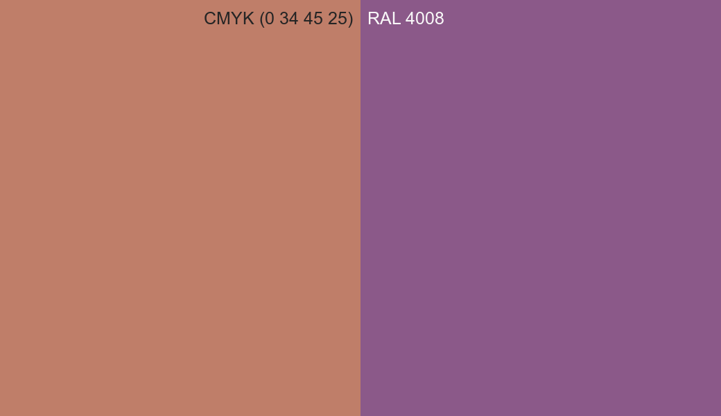 CMYK Color CMYK (0 34 45 25) vs RAL 4008 side by side comparison CMYK Color CMYK (0 34 45 25) vs RAL 4008 side by side comparison