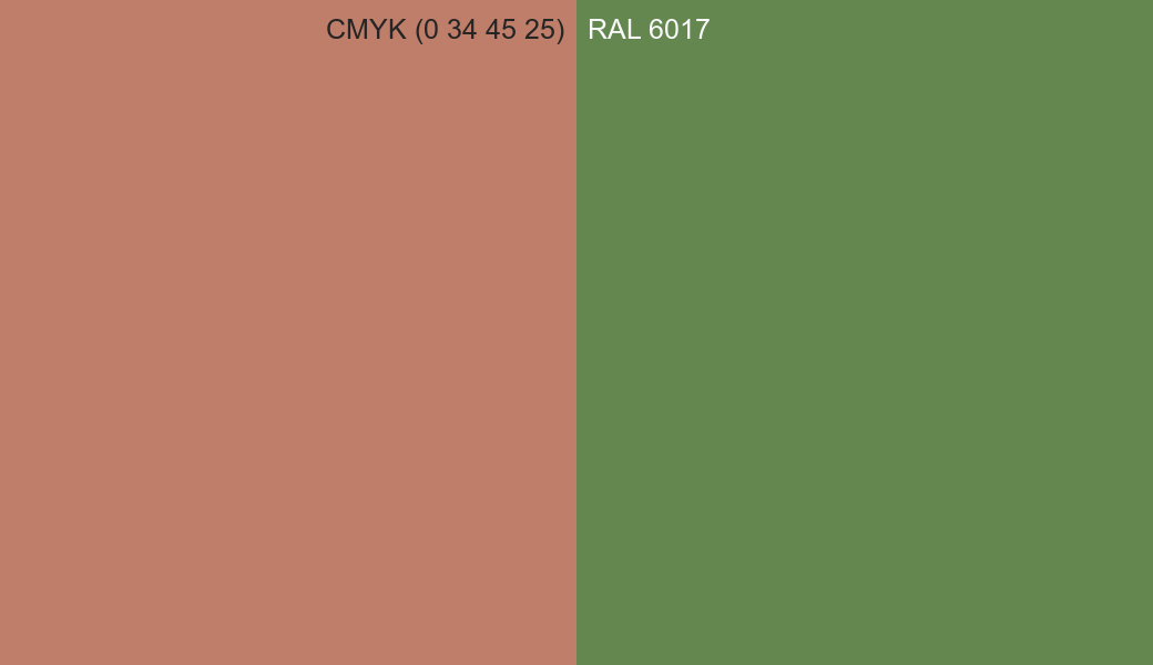 CMYK Color CMYK (0 34 45 25) vs RAL 6017 side by side comparison CMYK Color CMYK (0 34 45 25) vs RAL 6017 side by side comparison