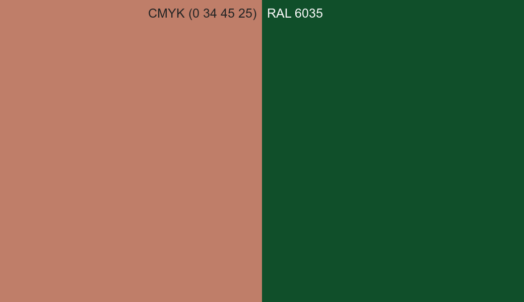 CMYK Color CMYK (0 34 45 25) vs RAL 6035 side by side comparison CMYK Color CMYK (0 34 45 25) vs RAL 6035 side by side comparison