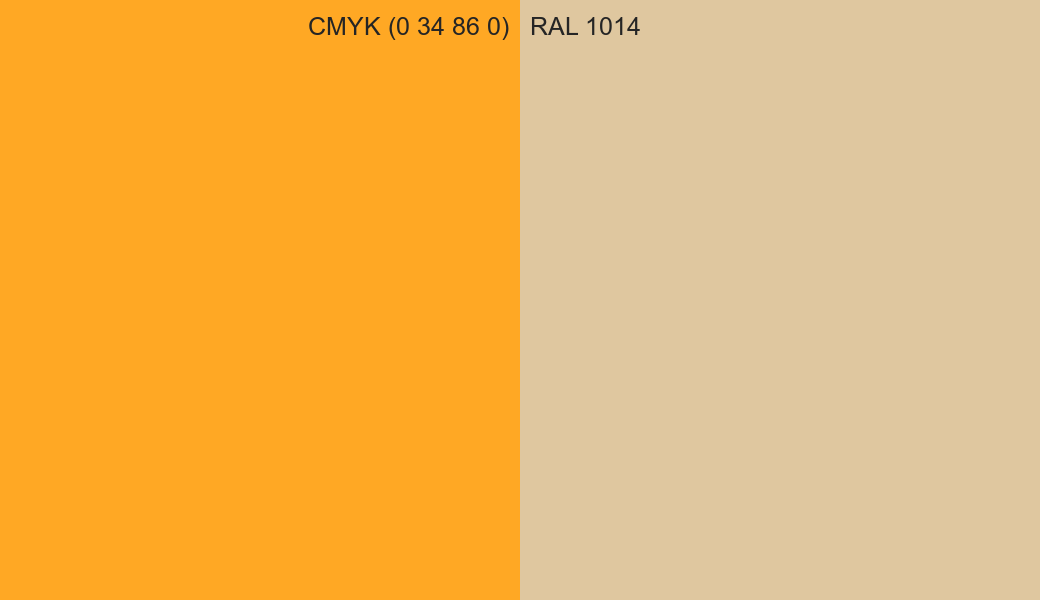 CMYK Color CMYK (0 34 86 0) vs RAL 1014 side by side comparison CMYK Color CMYK (0 34 86 0) vs RAL 1014 side by side comparison