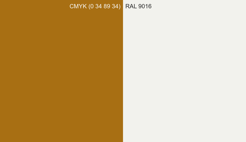 CMYK Color CMYK (0 34 89 34) vs RAL 9016 side by side comparison CMYK Color CMYK (0 34 89 34) vs RAL 9016 side by side comparison