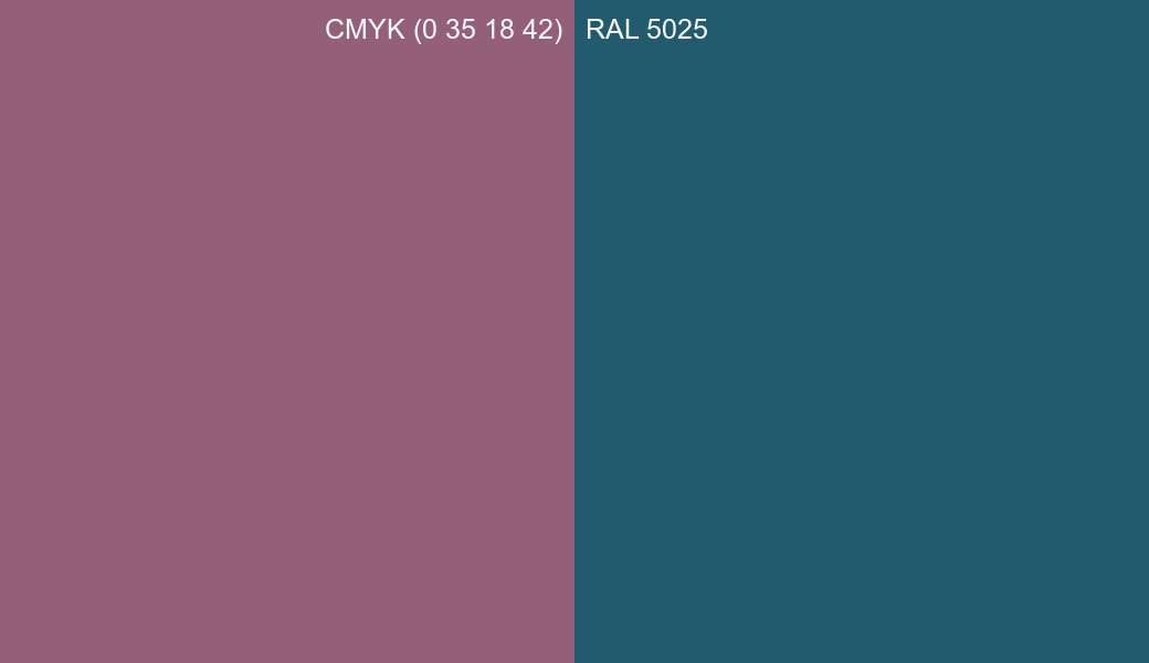 CMYK Color CMYK (0 35 18 42) vs RAL 5025 side by side comparison CMYK Color CMYK (0 35 18 42) vs RAL 5025 side by side comparison