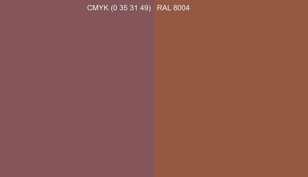 CMYK Color CMYK (0 35 31 49) vs RAL 8004 side by side comparison CMYK Color CMYK (0 35 31 49) vs RAL 8004 side by side comparison