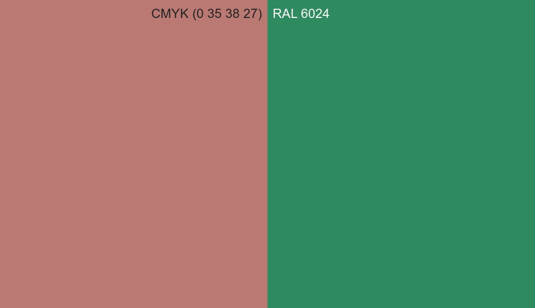 CMYK Color CMYK (0 35 38 27) vs RAL 6024 side by side comparison CMYK Color CMYK (0 35 38 27) vs RAL 6024 side by side comparison