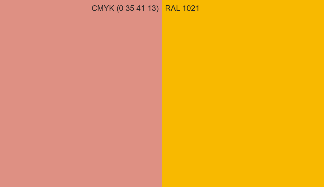 CMYK Color CMYK (0 35 41 13) vs RAL 1021 side by side comparison CMYK Color CMYK (0 35 41 13) vs RAL 1021 side by side comparison
